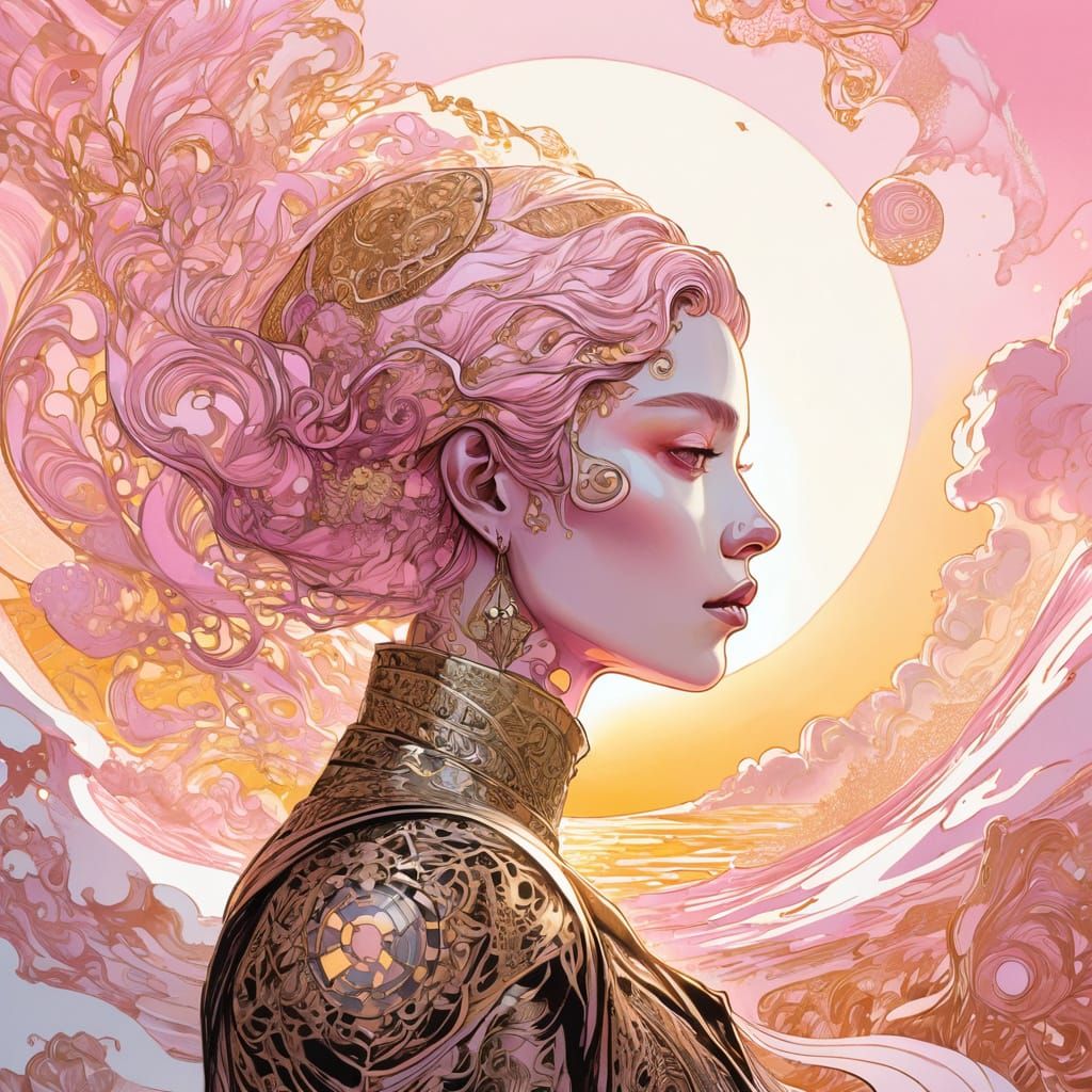 Intricate Ink Illustration of a D&D Character in Golden Hour...