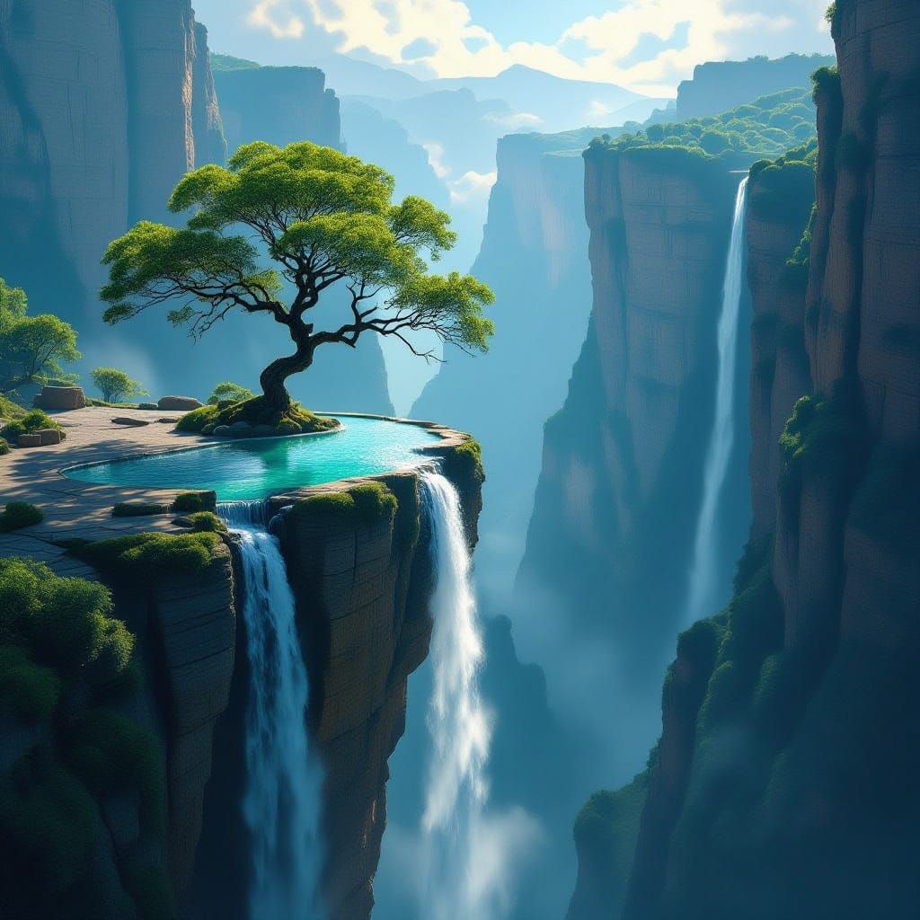 Impossible Waterfall Pool on Fantasy Cliffside