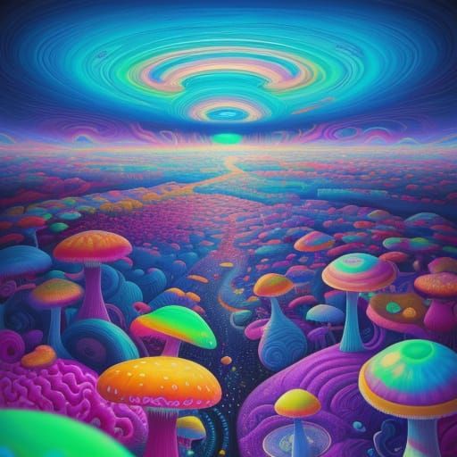 Surreal Psychedelic Candy Cityscape with Melting Clocks