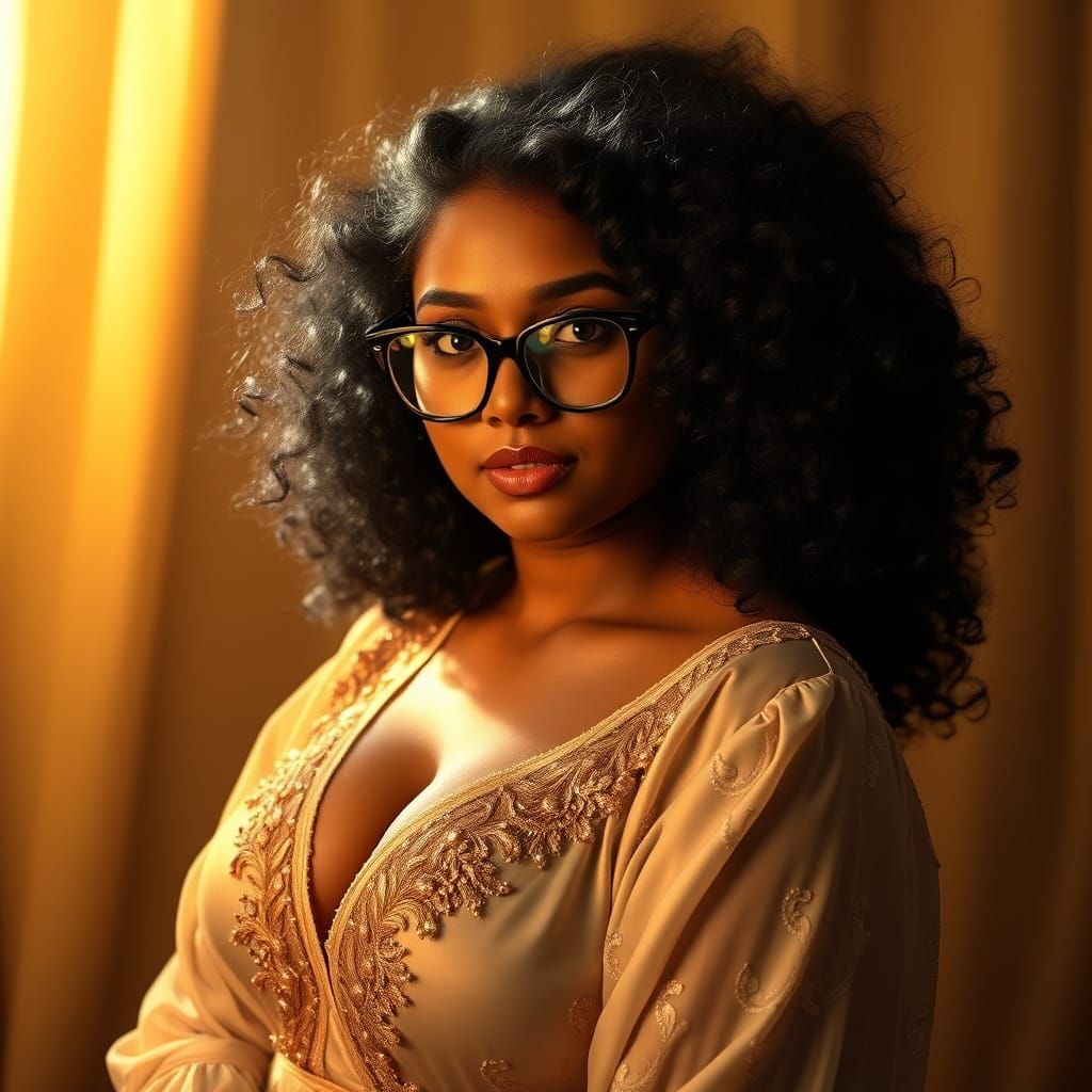 Curvy Woman with Glowing Skin in Digital Painting Style