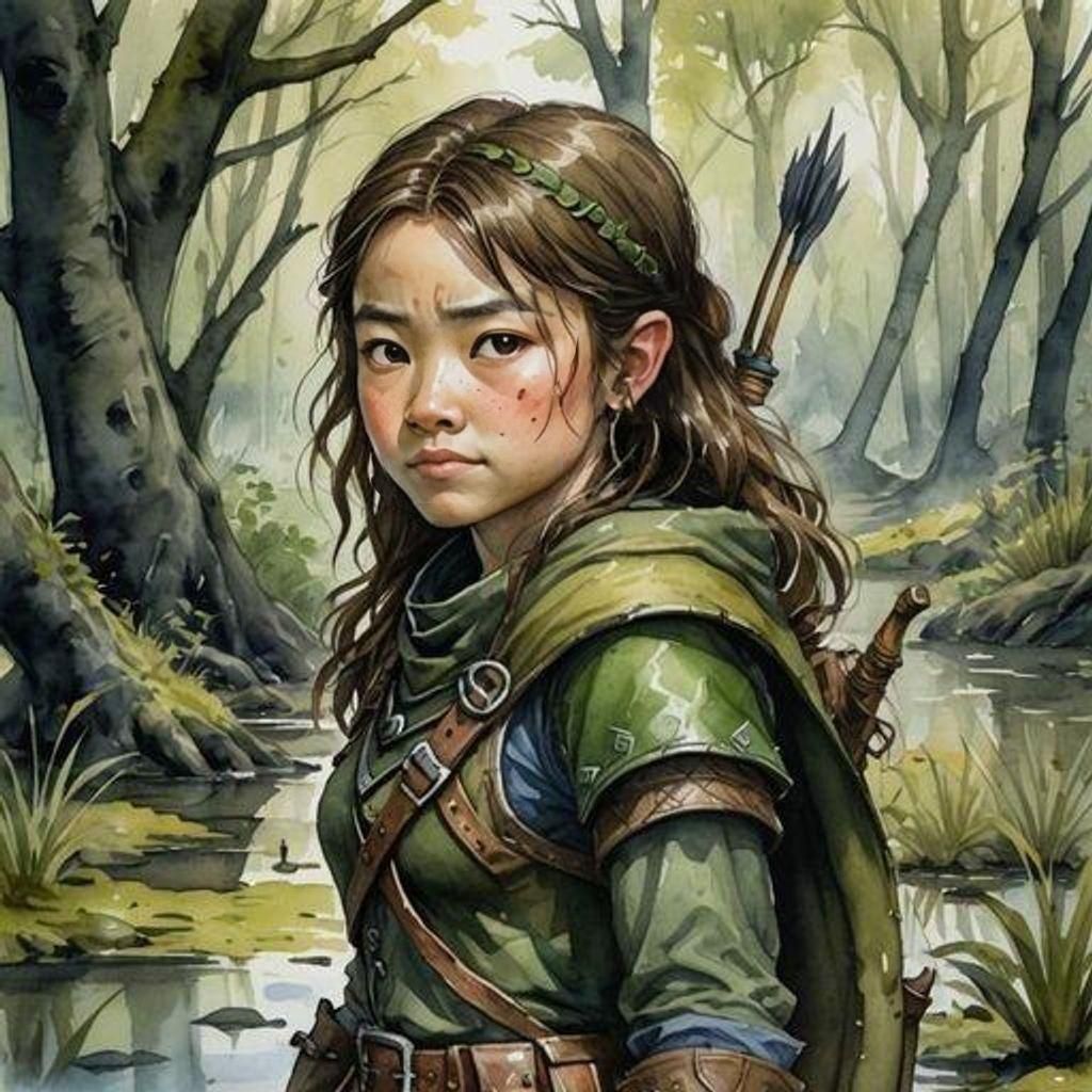 Halfling Ranger Portrait in Watercolor Style