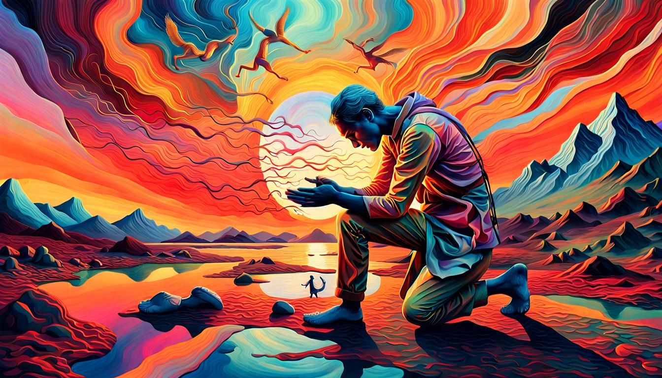 Surreal Wounded Person at Sunset in Digital Collage