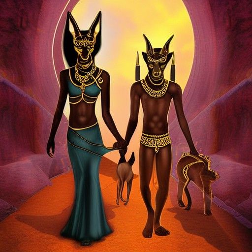 Anubis and Bastet in the Underworld: Digital Art