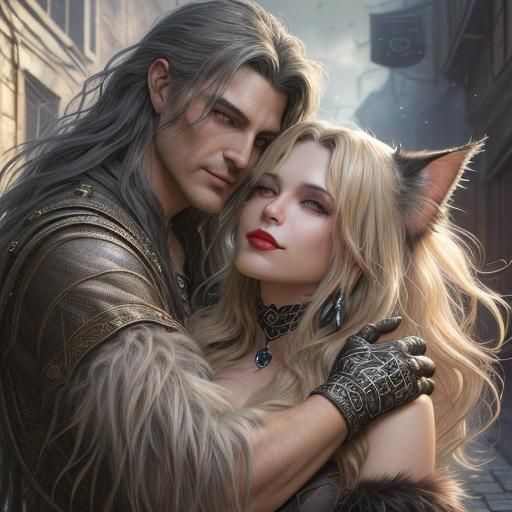 Woman and Cat in Dark Fantasy Style