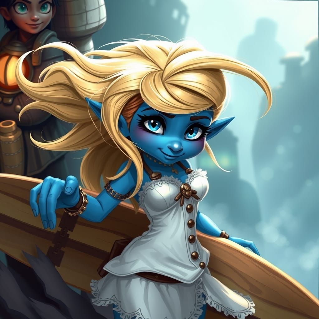 Smurf-Troll Surfer Girl in Steampunk Dress