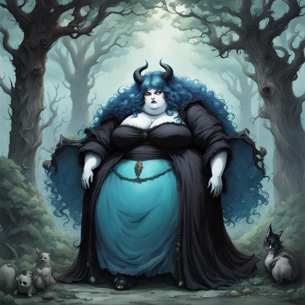 Morbid Gothic Enchantress with Plump Figure in Toxic Colony