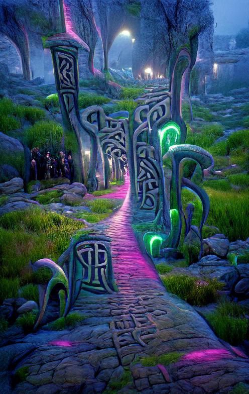 Runestone Path Through Tentacle Forest, Art Deco Style