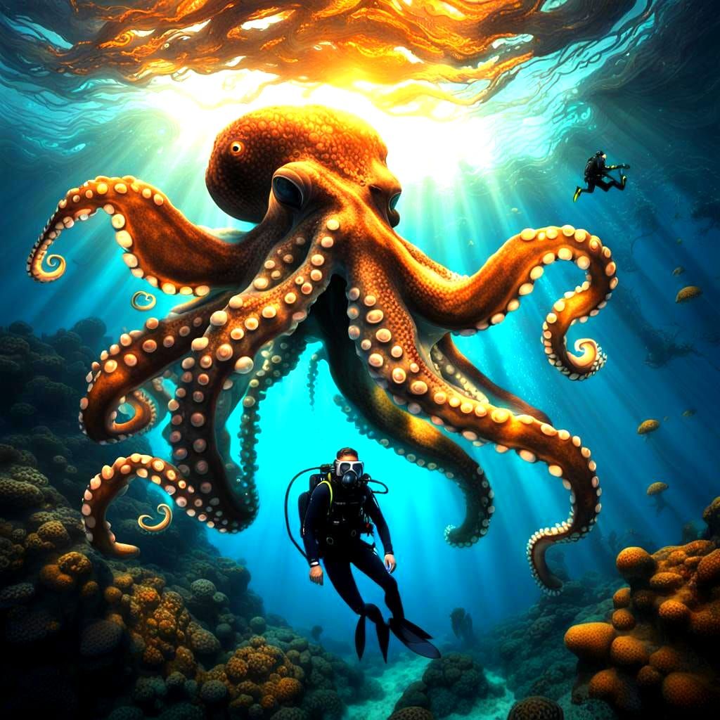 Giant Octopus Encounter: Deep Sea Matte Painting