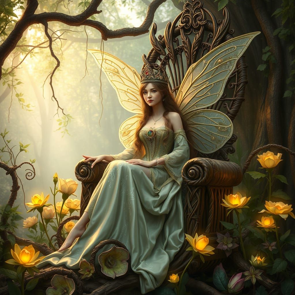 Ethereal Fairy Queen on Floral Throne