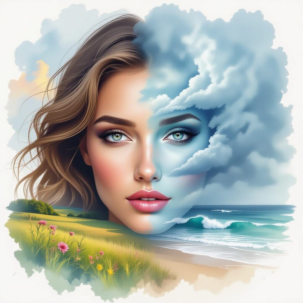 Surreal Airbrushed Landscape on Woman's Face