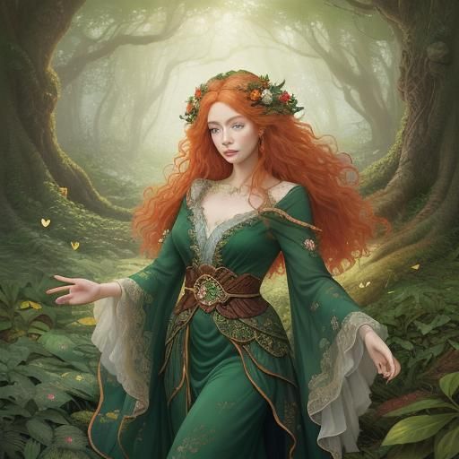 Ethereal Maiden Dancing in Forest, Fantasy Art
