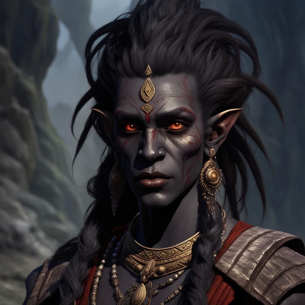 Dunmer Dark Elf Portrait in Detailed Matte Painting