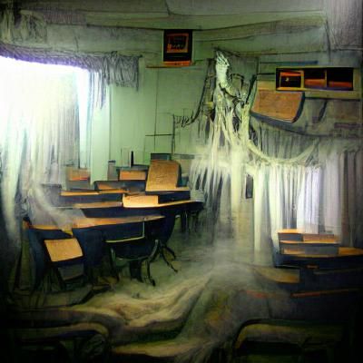 Eerie Abandoned Classroom in Photorealistic Style