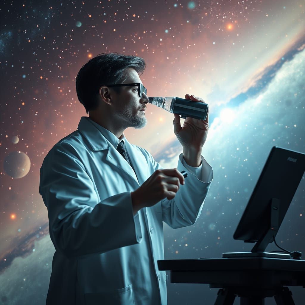 Futuristic Astrologist Studying Ethereal Heavens