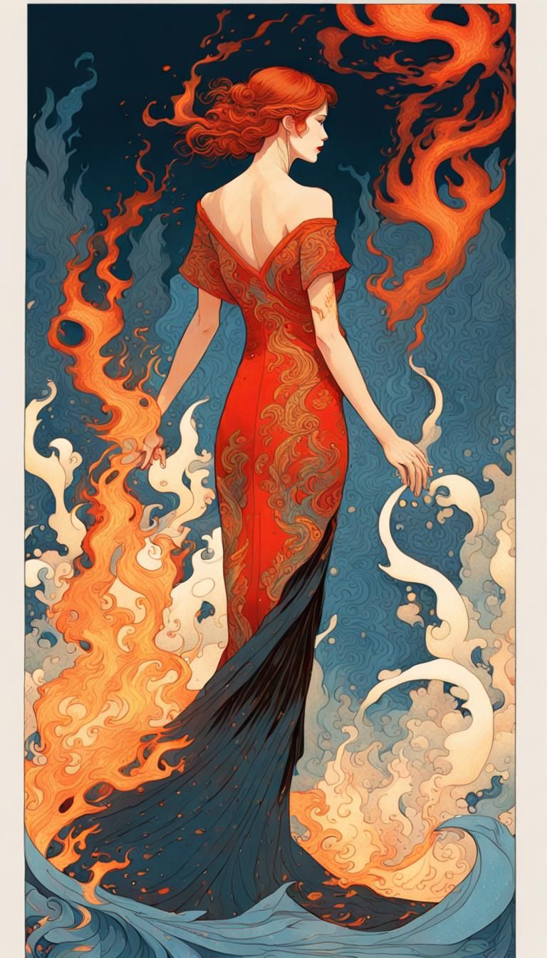Fiery Dress: Elemental Art in Hyperrealistic Style