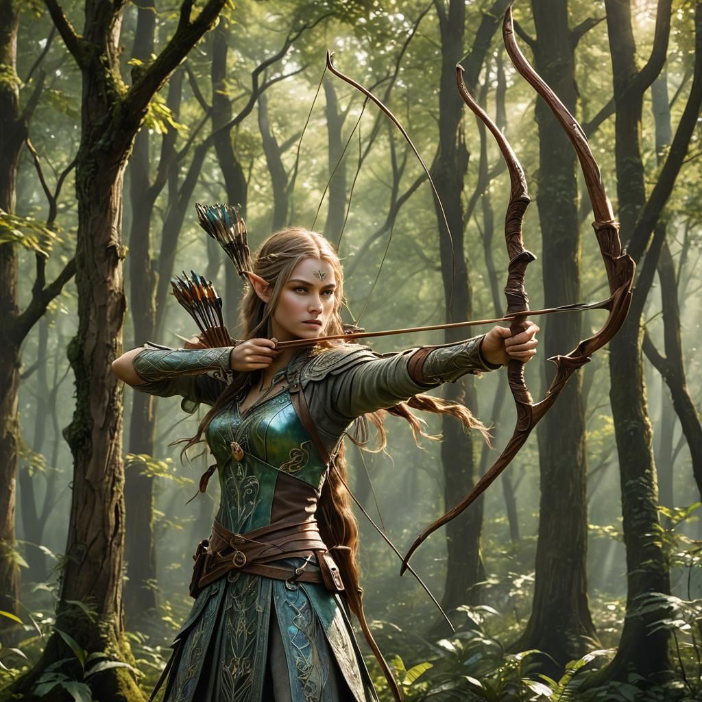 Elven Archer in Sunlit Forest: 3D Anime Art