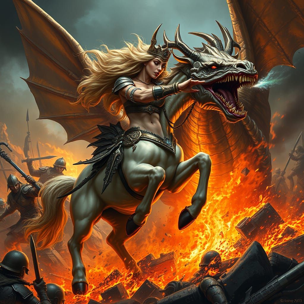 Centaur Battles Dragon in Ancient Chaos