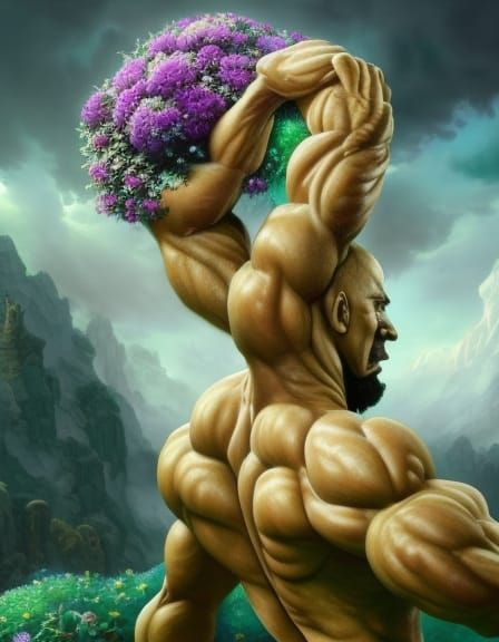 Blooming Garden Emerges from Bodybuilder's Chest