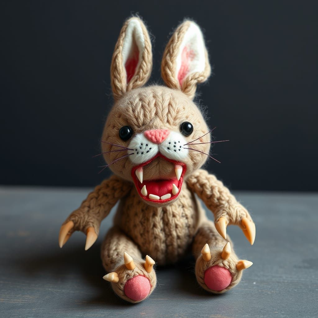 Creepy Bunny Toy with Sharp Teeth and Claws