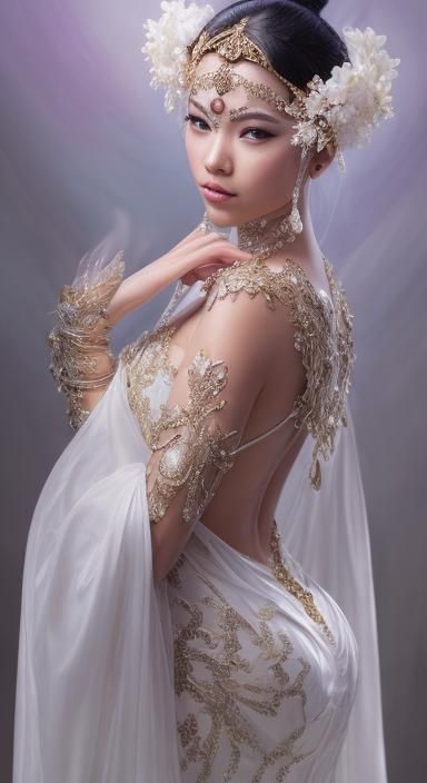 Exquisite Asian Woman Fan Dancer Portrait