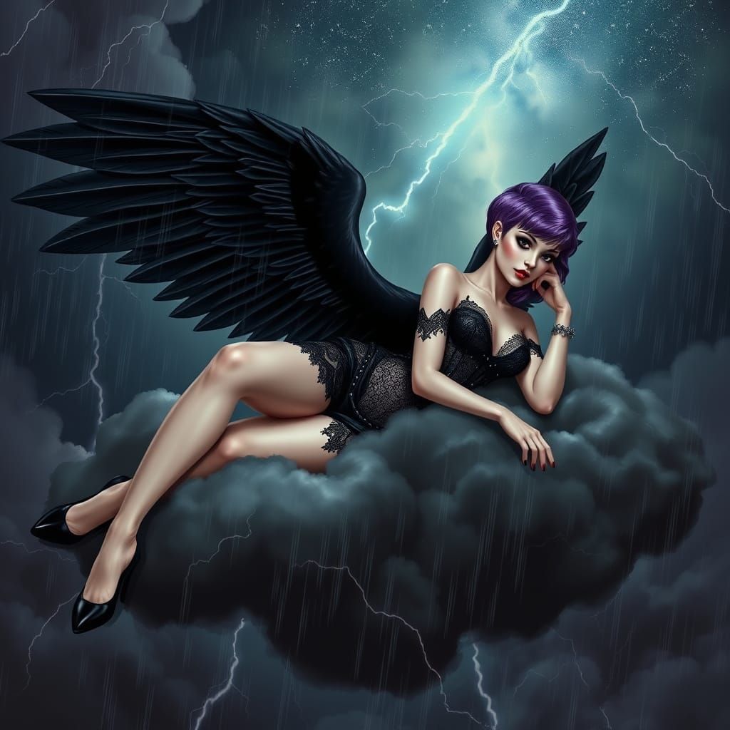 Gothic Angel in Eerie Cloudscape