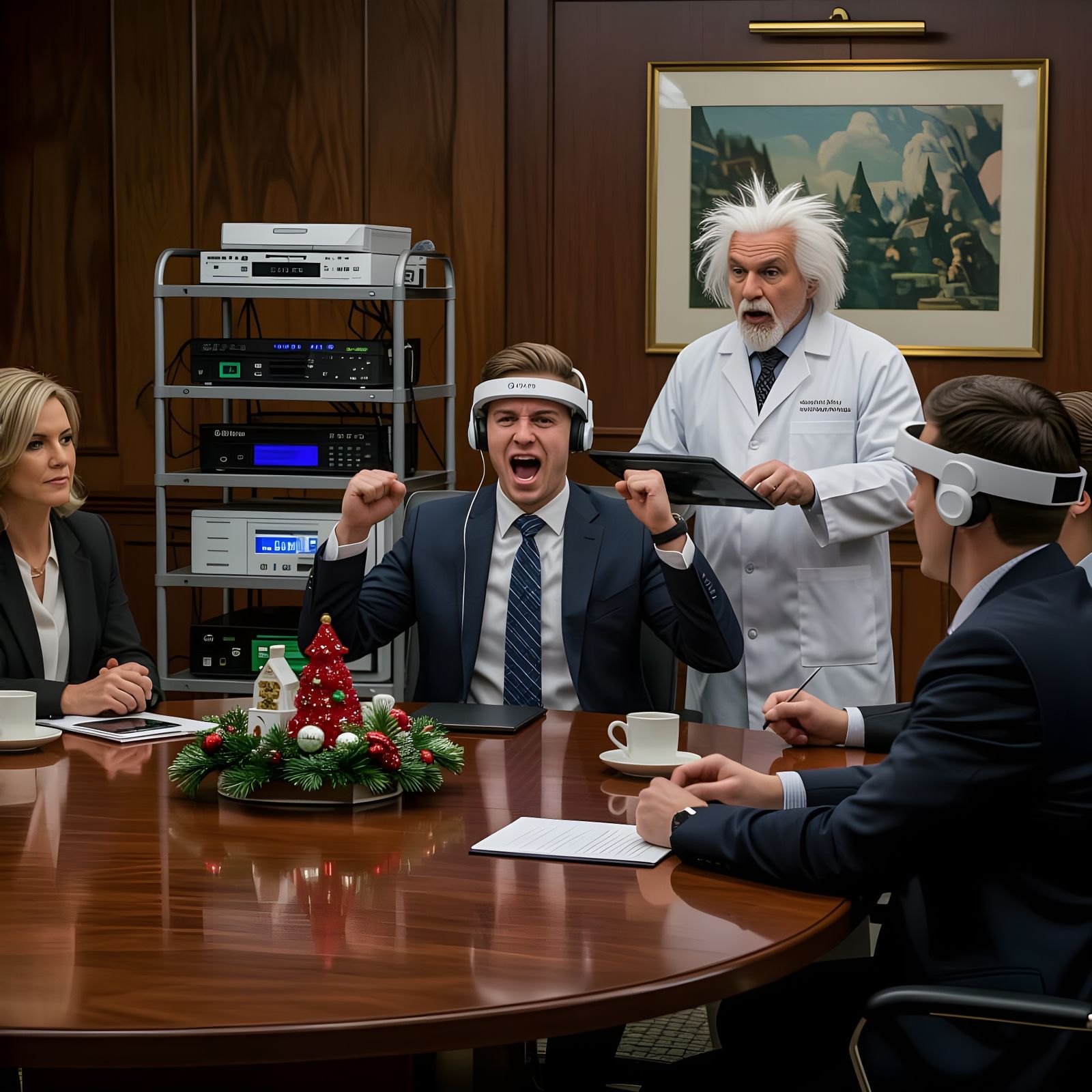 Executives Watch Kung Fu Demonstration with Sci-Fi Tech