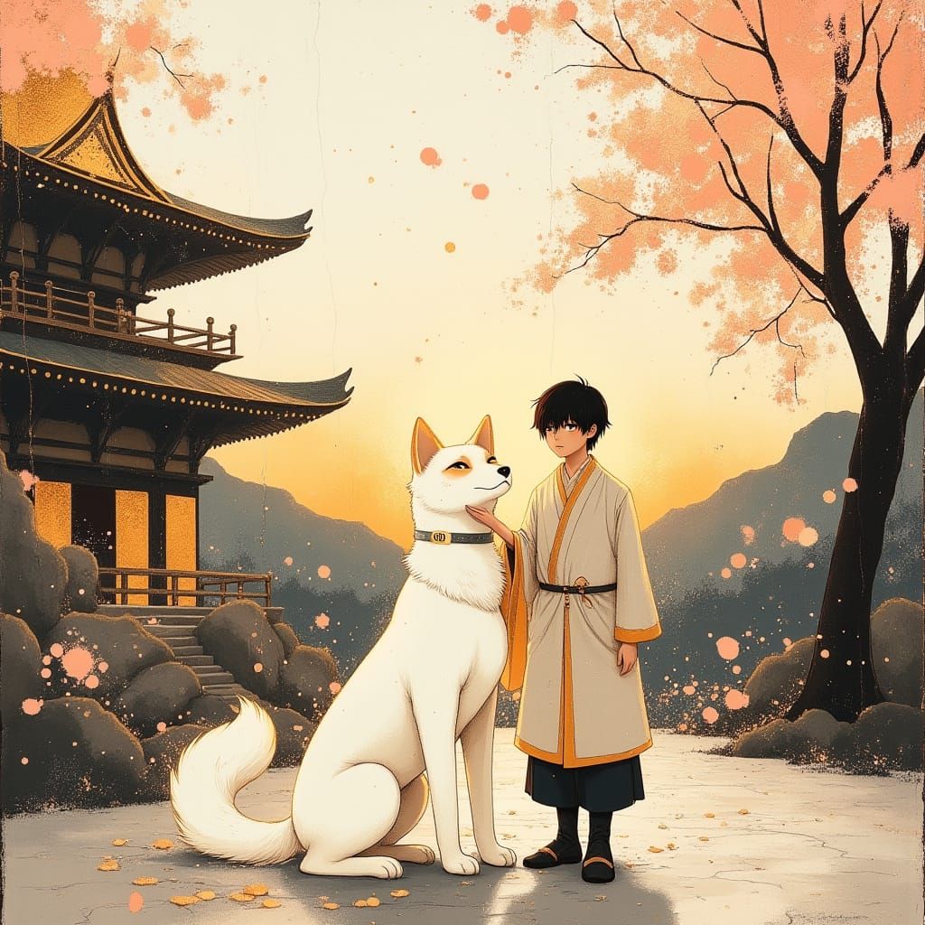 Loyal Shiba Inu Beside Akatsuki Warrior in Ancient Japanese ...