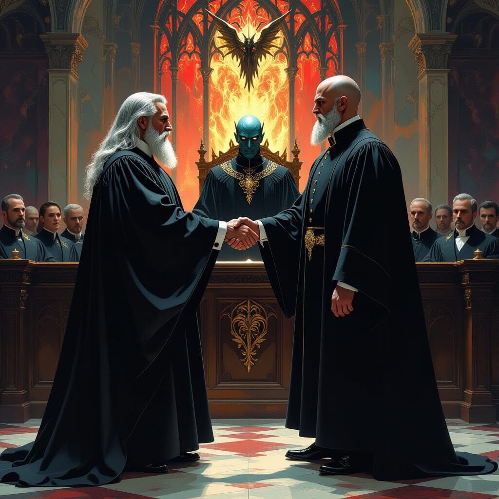 Demonic Courtroom Scene in Dark Fantasy Style