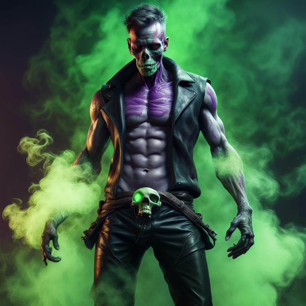 Toxic Skeletal Man in Dark Fantasy Style
