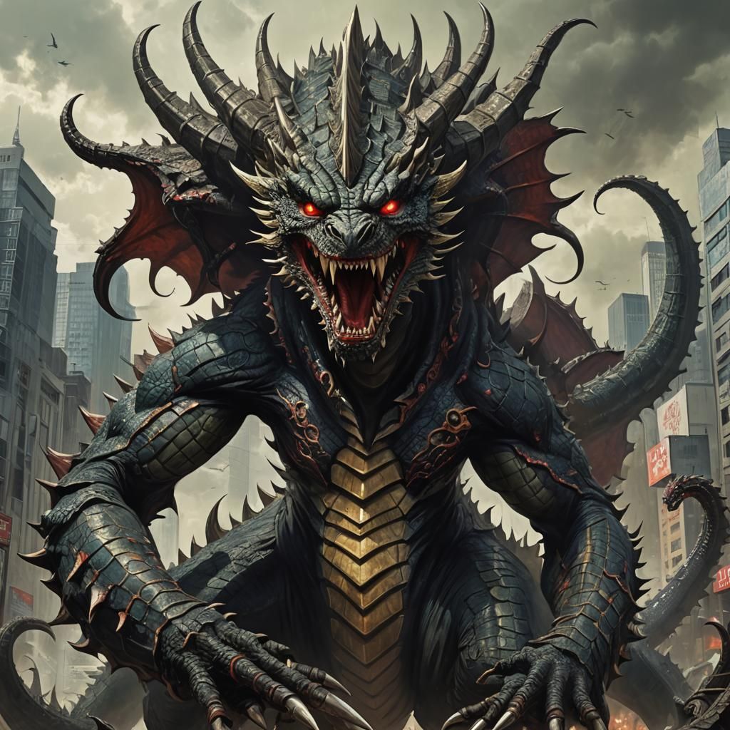 Sinister Female Kaiju Naga in a Dark Style