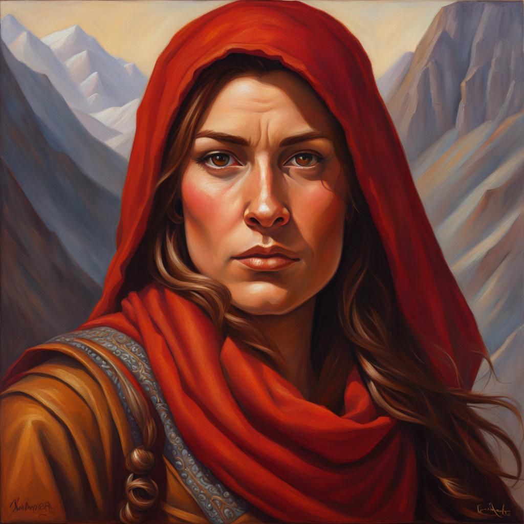 Dwarven Adventurer with Red Scarf: Oil Painting