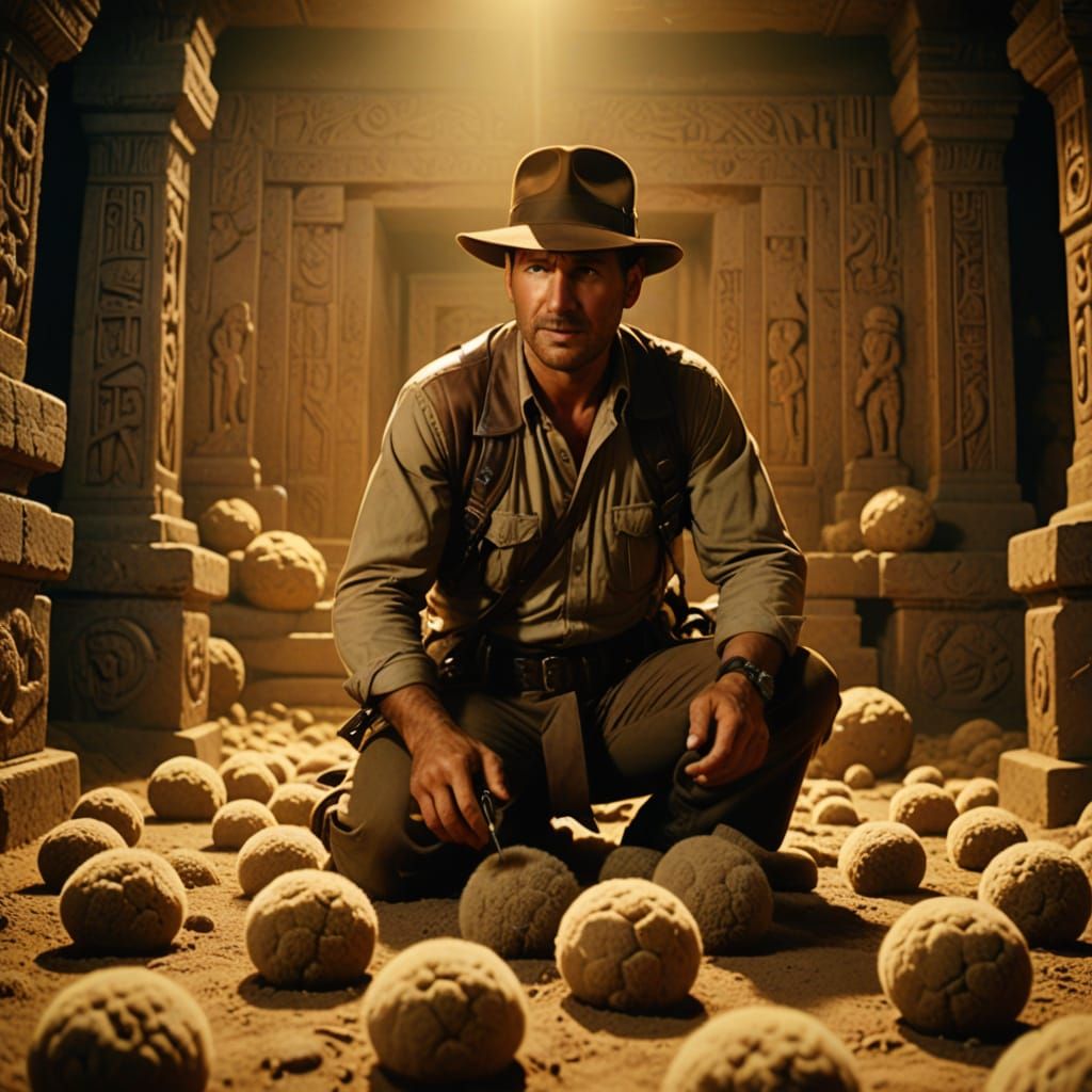 Retro-Style Indiana Jones Surrounded by Fuzzy Tribbles in An...