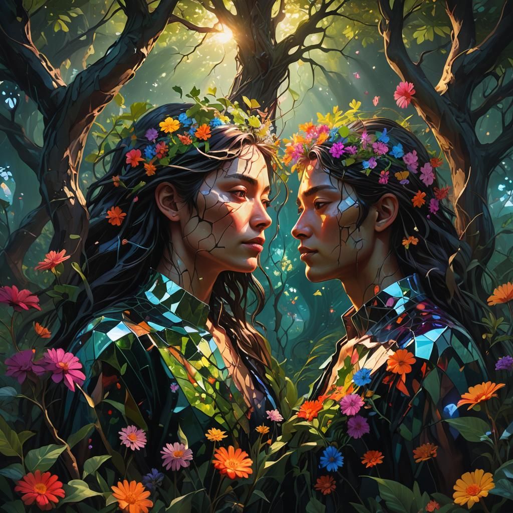 Cracked Mirror Reflects Light and Shadow