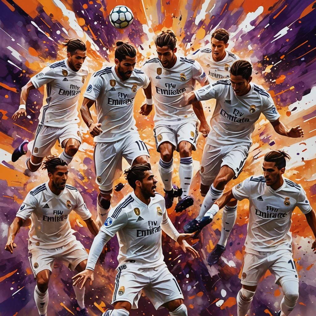 Real Madrid Football Team in Vibrant Splash Art Style