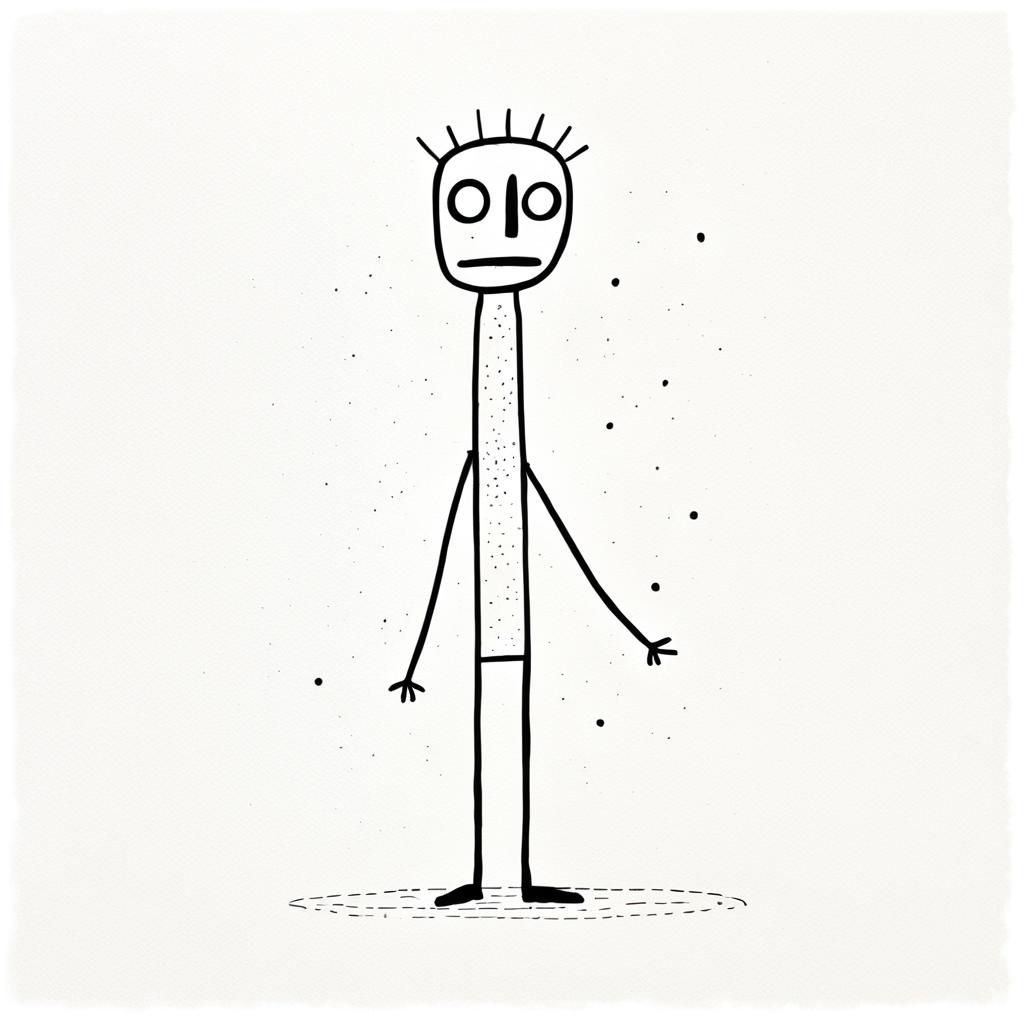 Minimalist Stick Figure in Naive Art Style
