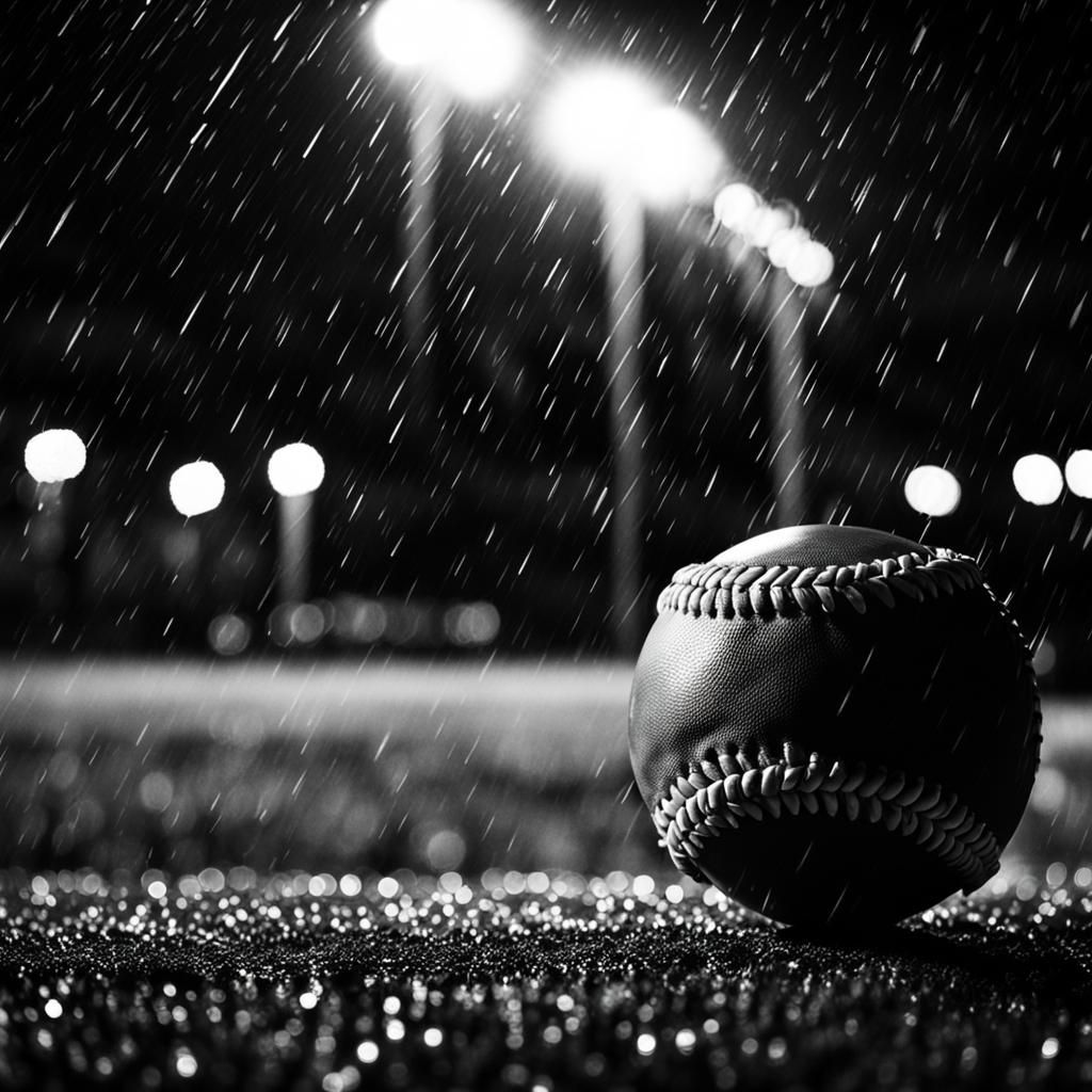 High Contrast Baseball in Rain, Black and White HDR
