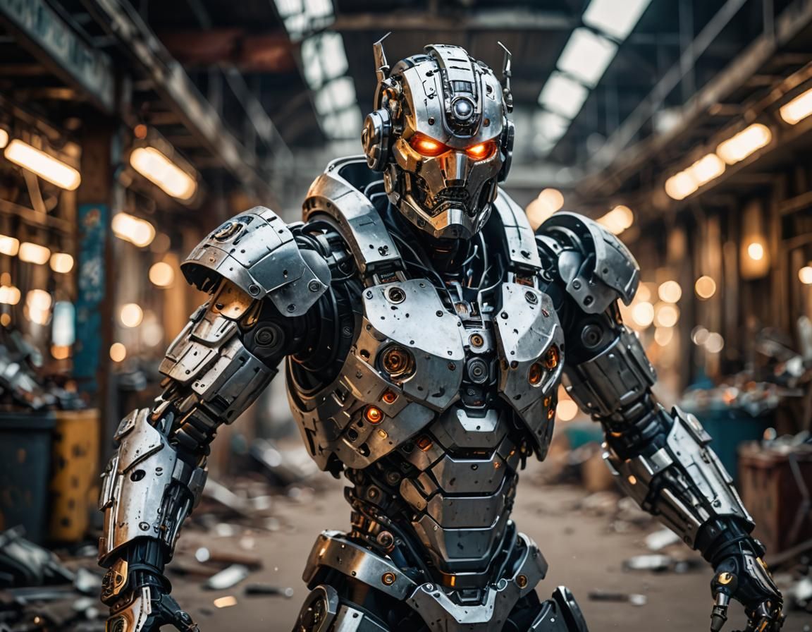 Junk-Parts Cyborg Warrior Ready for Battle