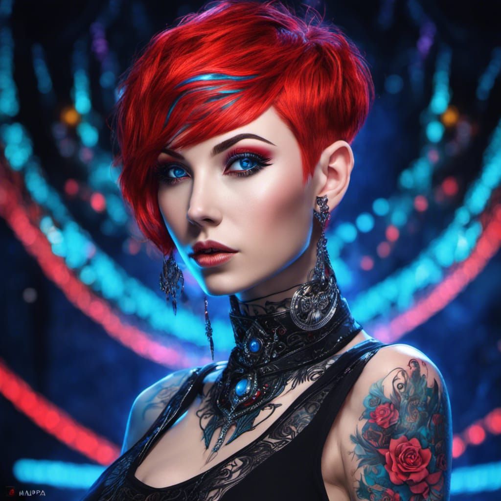 Raver Goth Woman Portrait in Anime Style