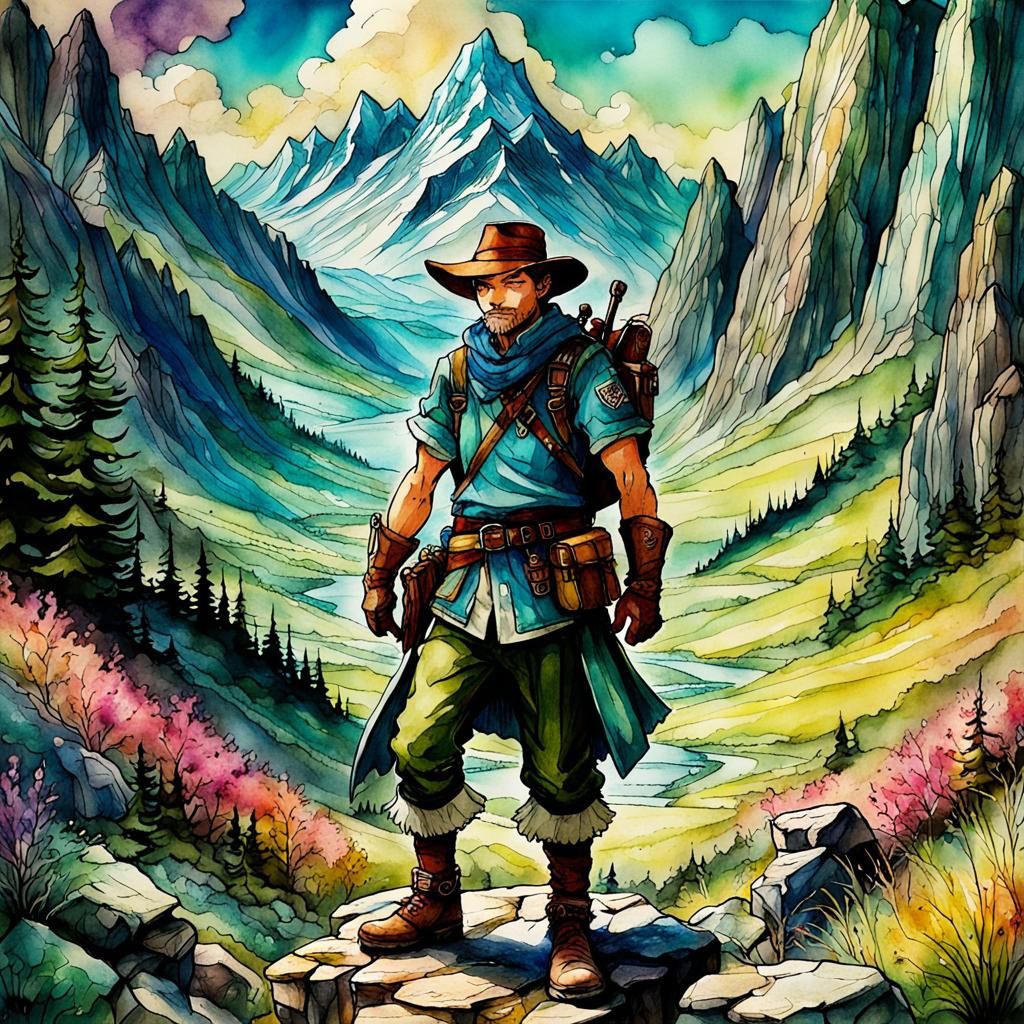 Anime Ranger in Colorful Mountain Valley