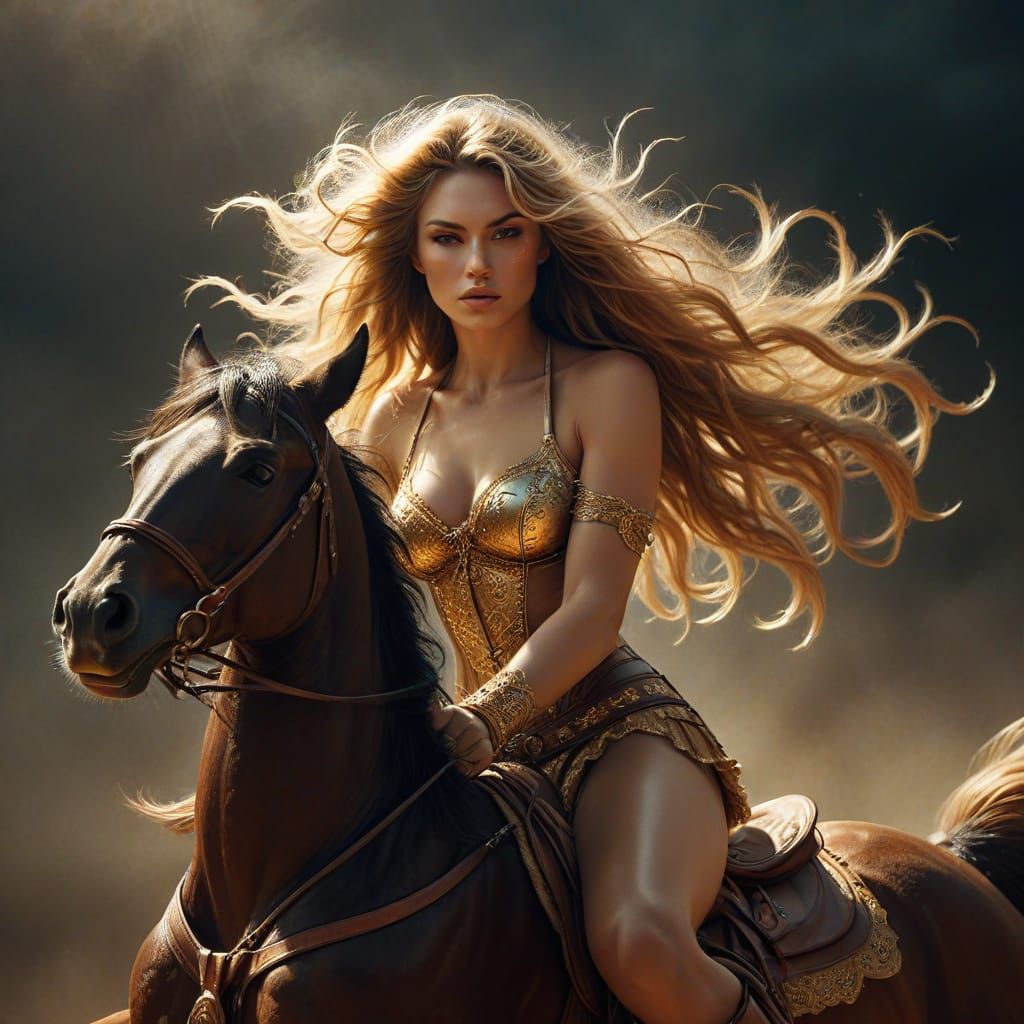 Rodeo Cowgirl in Gustave Doré Style