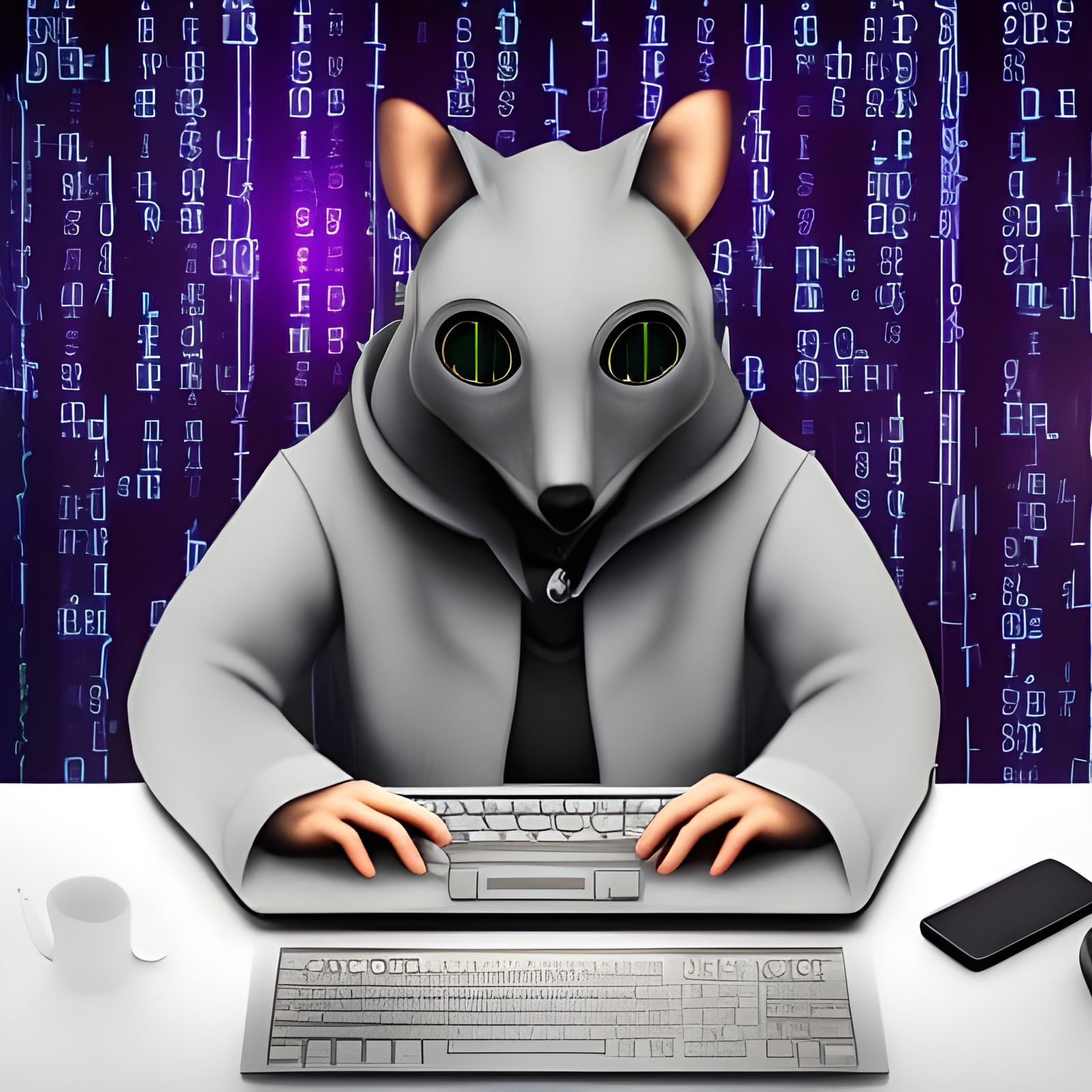 Cyberpunk Hacker Rat in the Matrix, Detailed 8K