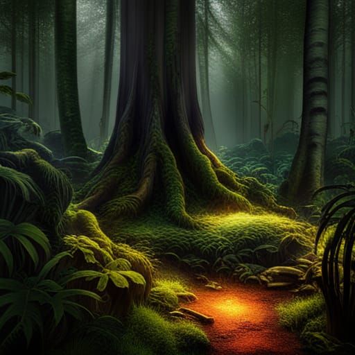 Hyperrealistic Forest Scene Rich with Wildlife