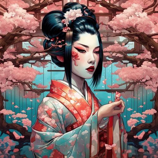 Geisha in Sakura Garden Image