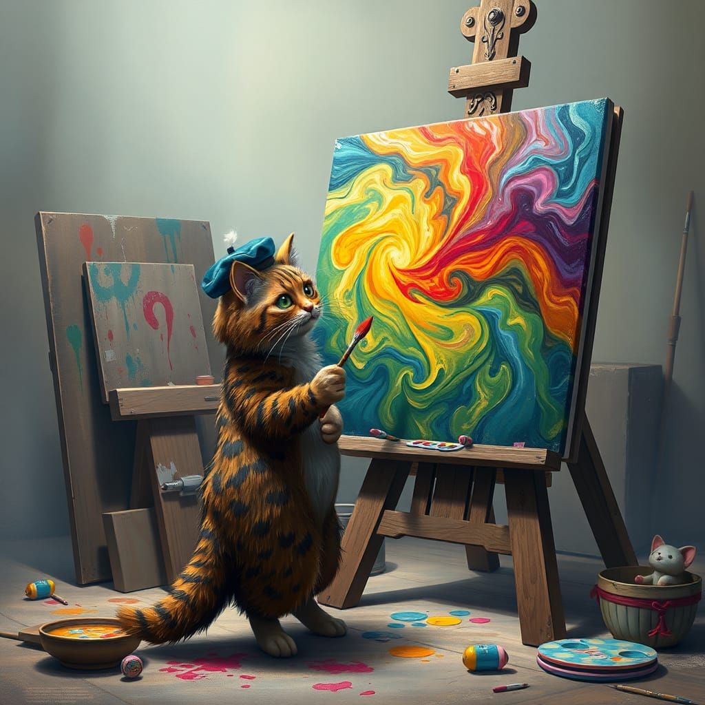 Theodore the Feline Artist Creates a Masterpiece