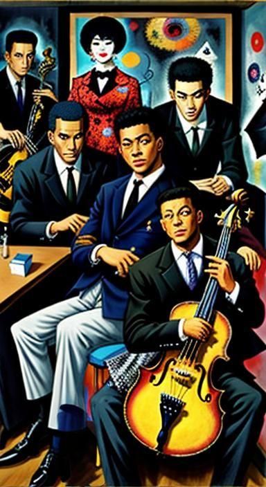 Jazz Club Scene in Expressionist Style