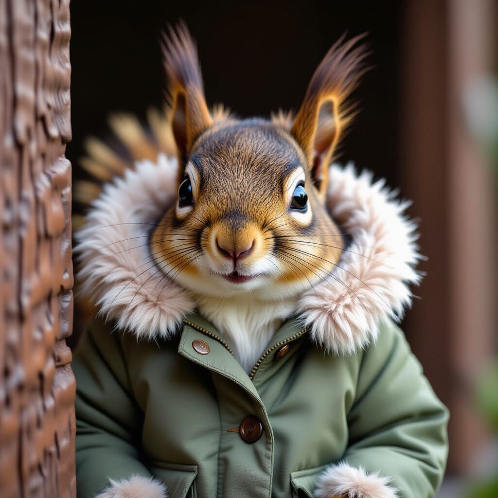 Whimsical Squirrel Peeking From Cozy Jacket Sleeve