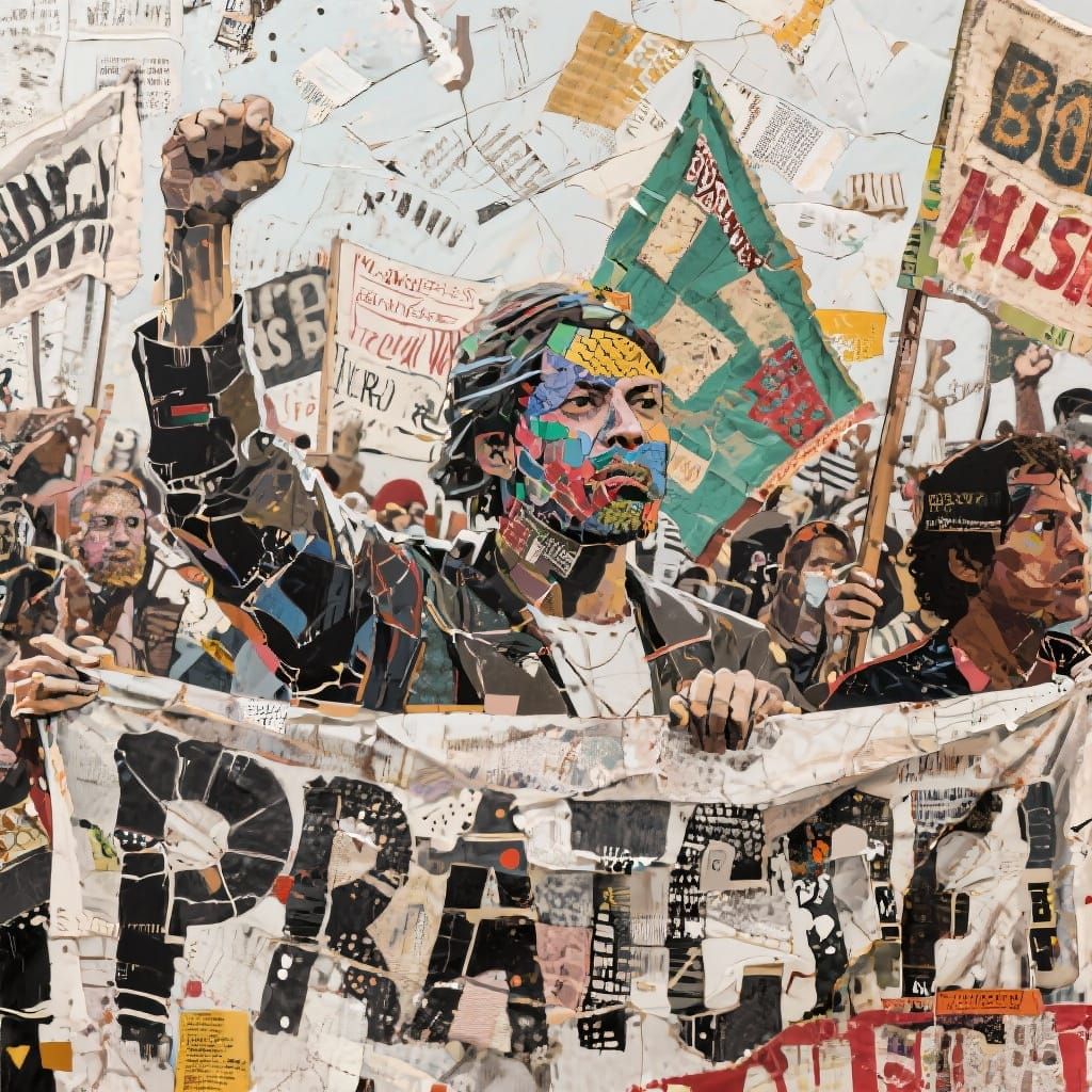 Mixed Media Art Captures Dynamic Protest Scene