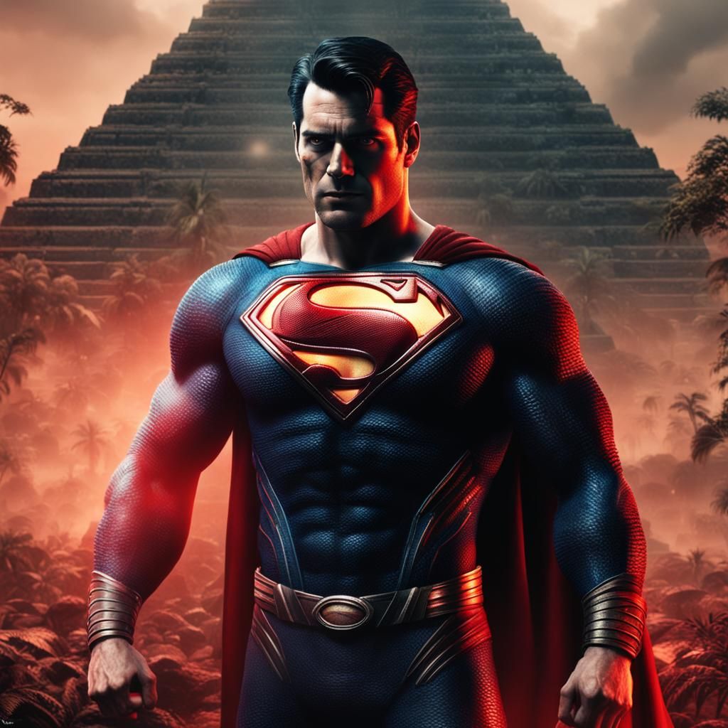 Apocalyptic Superman Protecting Mayan Pyramid