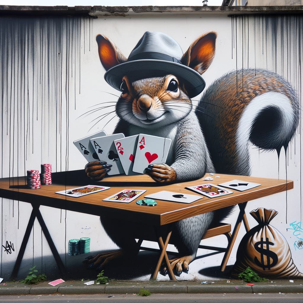 Squirrel Hustler in Urban Street Art Style