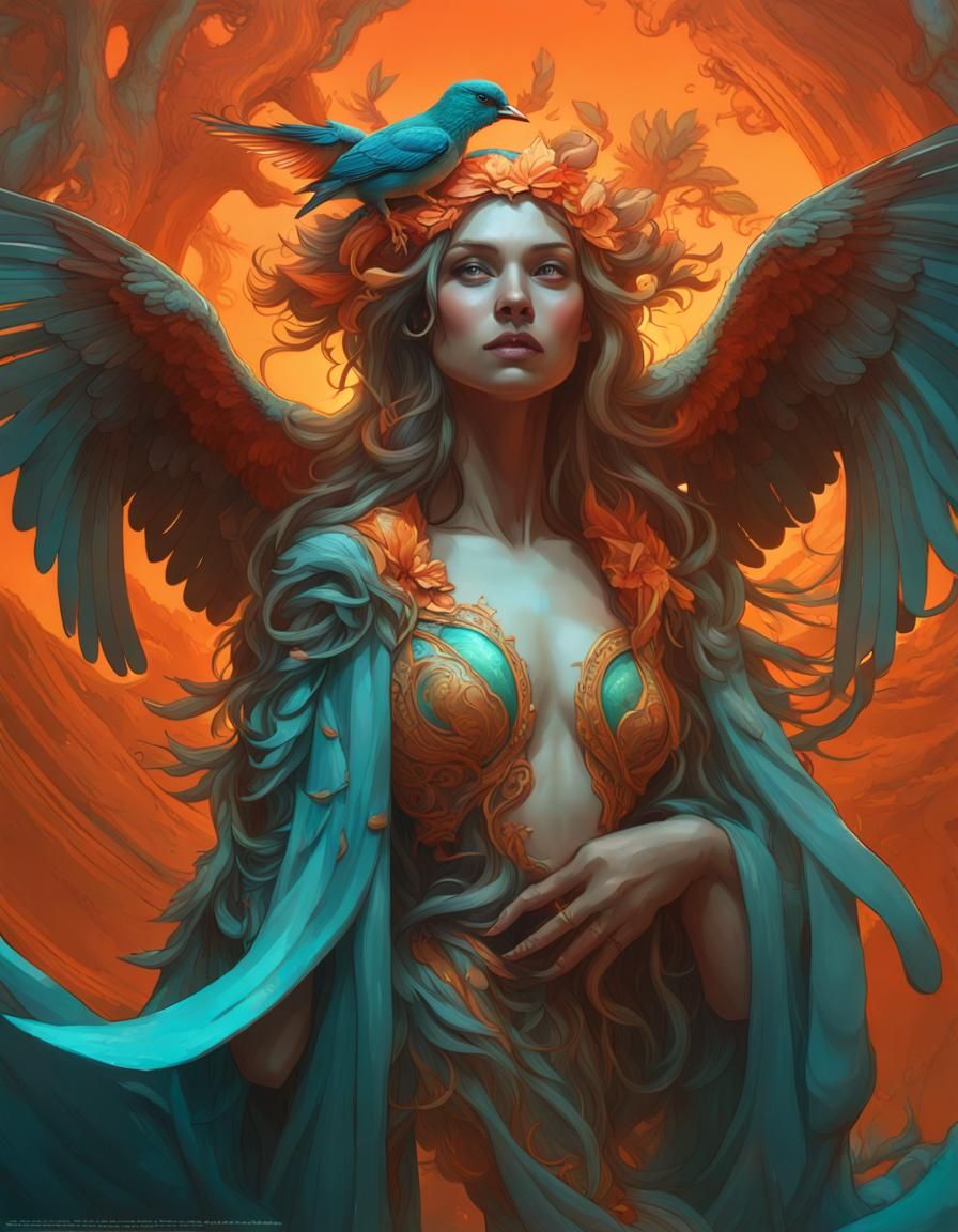 Woman-Bird Hybrid with Intricate Ornamentation